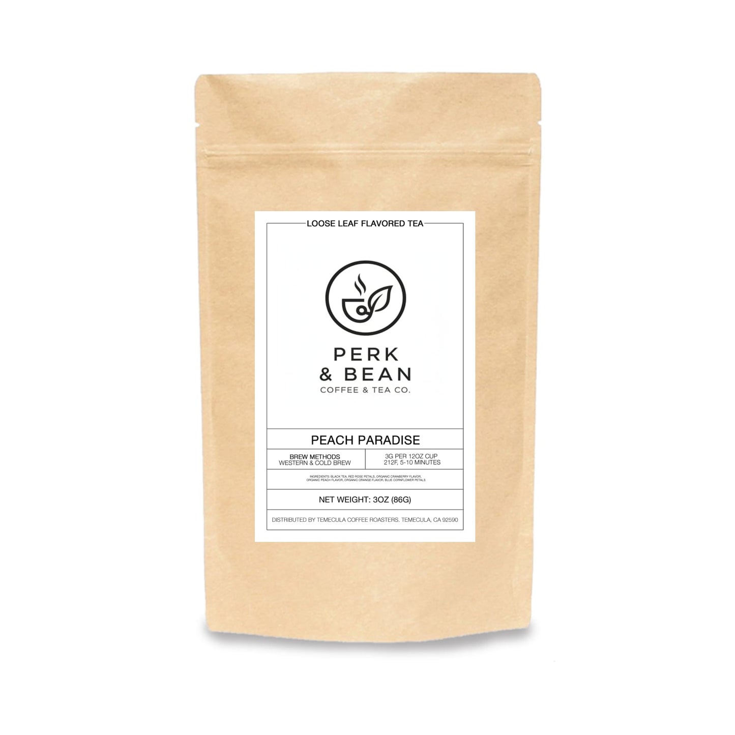 Peach Paradise | A Blend of Black Tea, Red Rose Petals, Cranberry Flavor, Peach Flavor, Orange Flavor and Blue Cornflower Petals